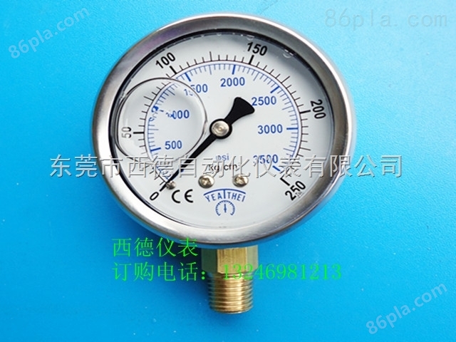 YN-60 0－250KG表壳不锈钢耐震压力表，耐震充油抗震压力表